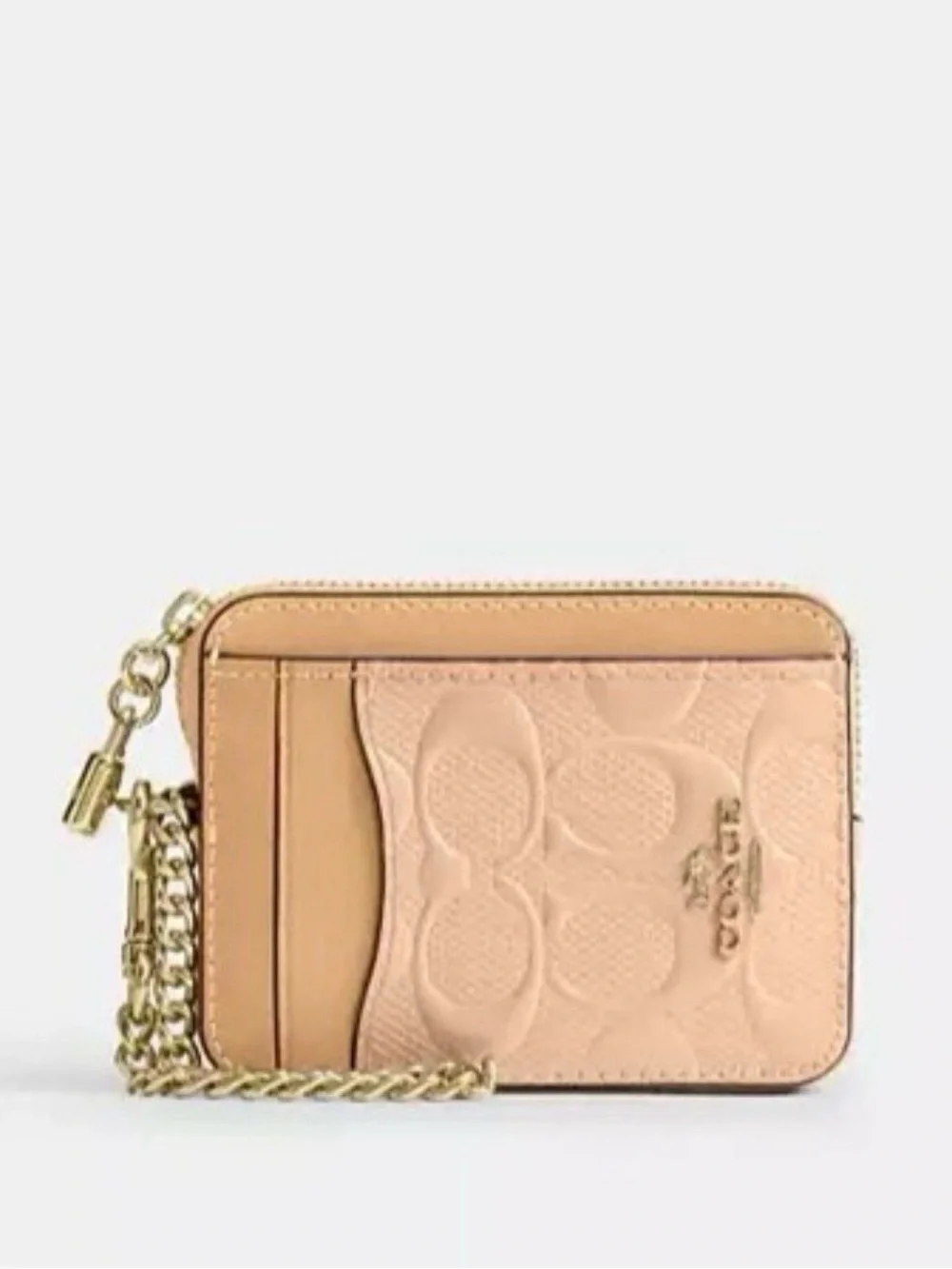 Coach Zip Card Case In Signature Leather With Charm  CFI29 Gold/Faded Blush